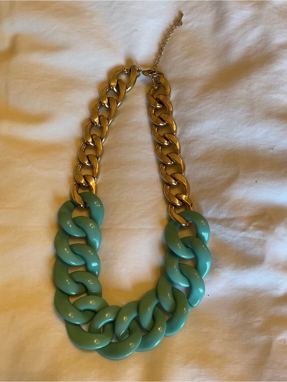 Gold Tone Chain Necklace with Turquoise Acrylic